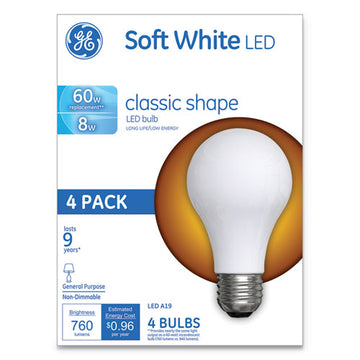 GE Classic Led Soft White Non-dim A19 Light Bulb, 8 W, 4-pack freeshipping - TVN Wholesale